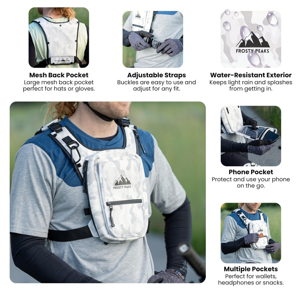 FROSTY PEAKS Ride Pack phone pouch keeps maps handy on hikes
