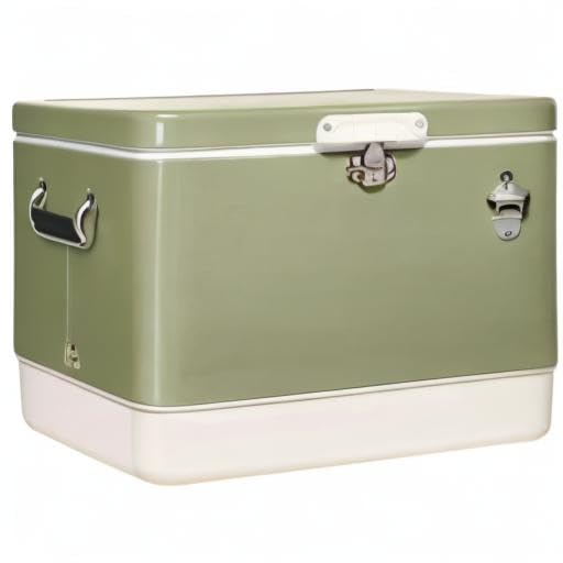 Green and cream colorway complements outdoor gear with a retro vibe.