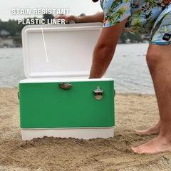 Two-tone shamrock green and cream design adds retro charm.