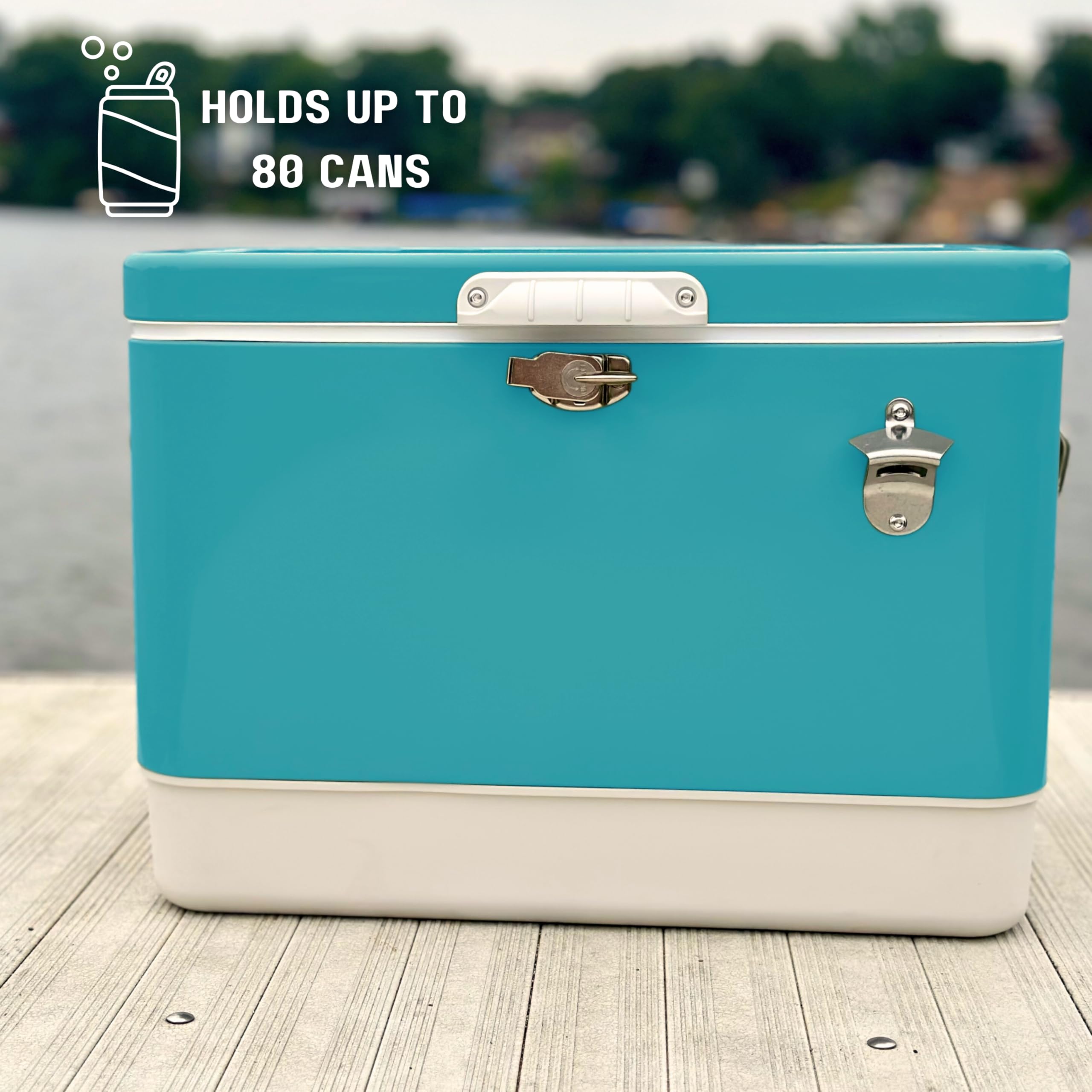 FSE Retro Cooler side handles simplify transport from car to campsite.