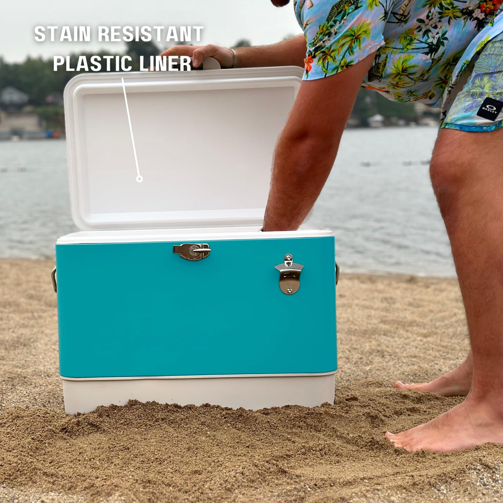 FSE Retro Metal Cooler two-tone design adds classic style to picnics and tailgates.