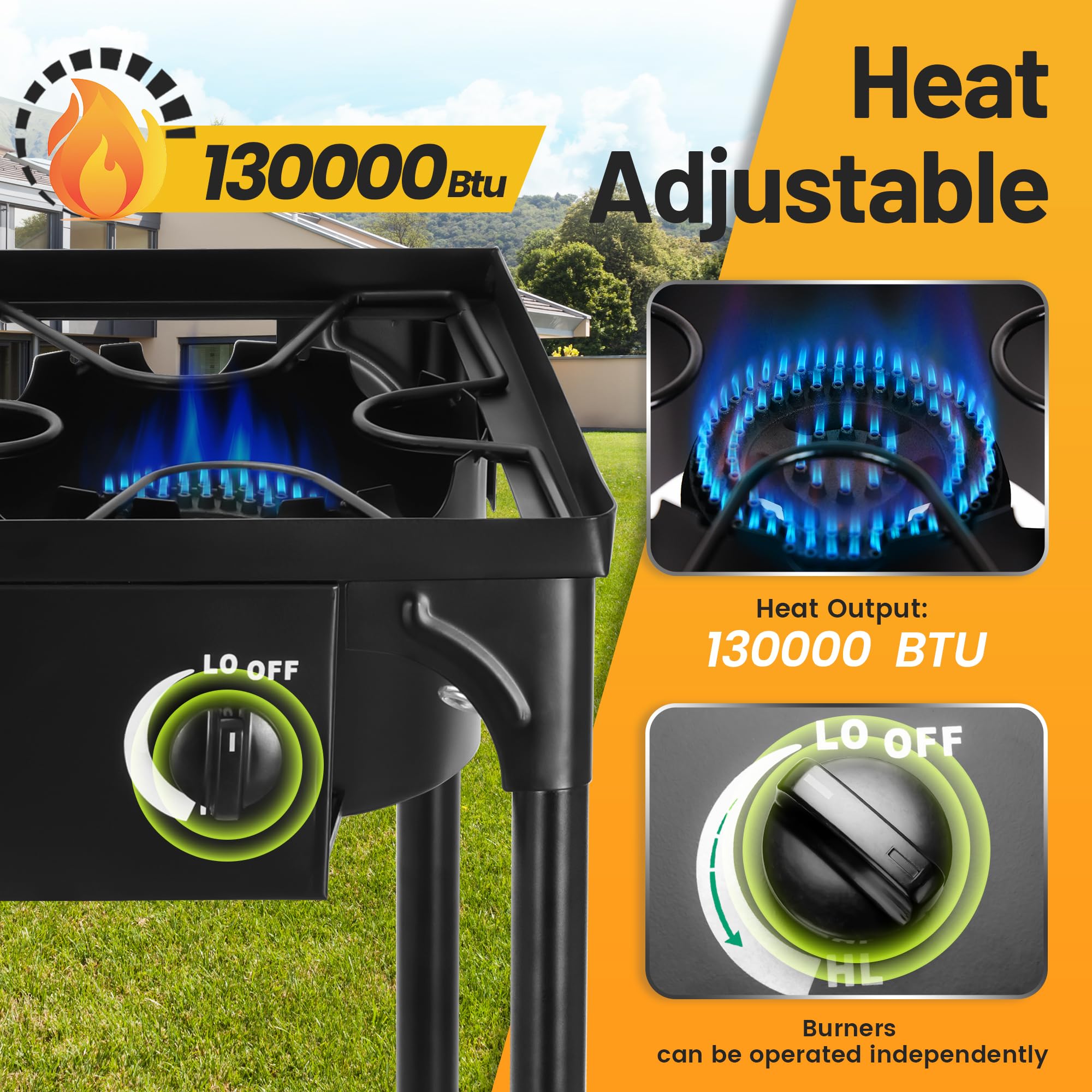 FSUON outdoor camping stove detachable legs show adjustable height for versatile cooking.