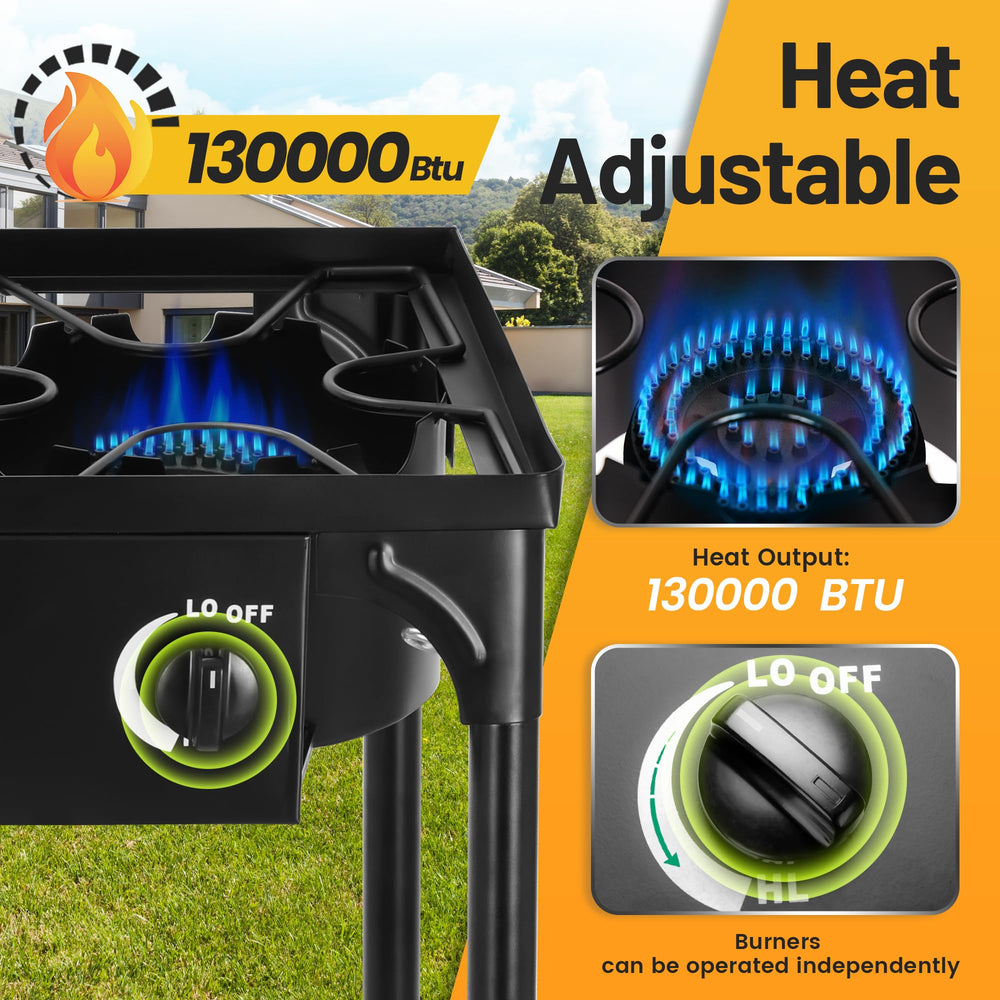 FSUON outdoor camping stove detachable legs show adjustable height for versatile cooking.