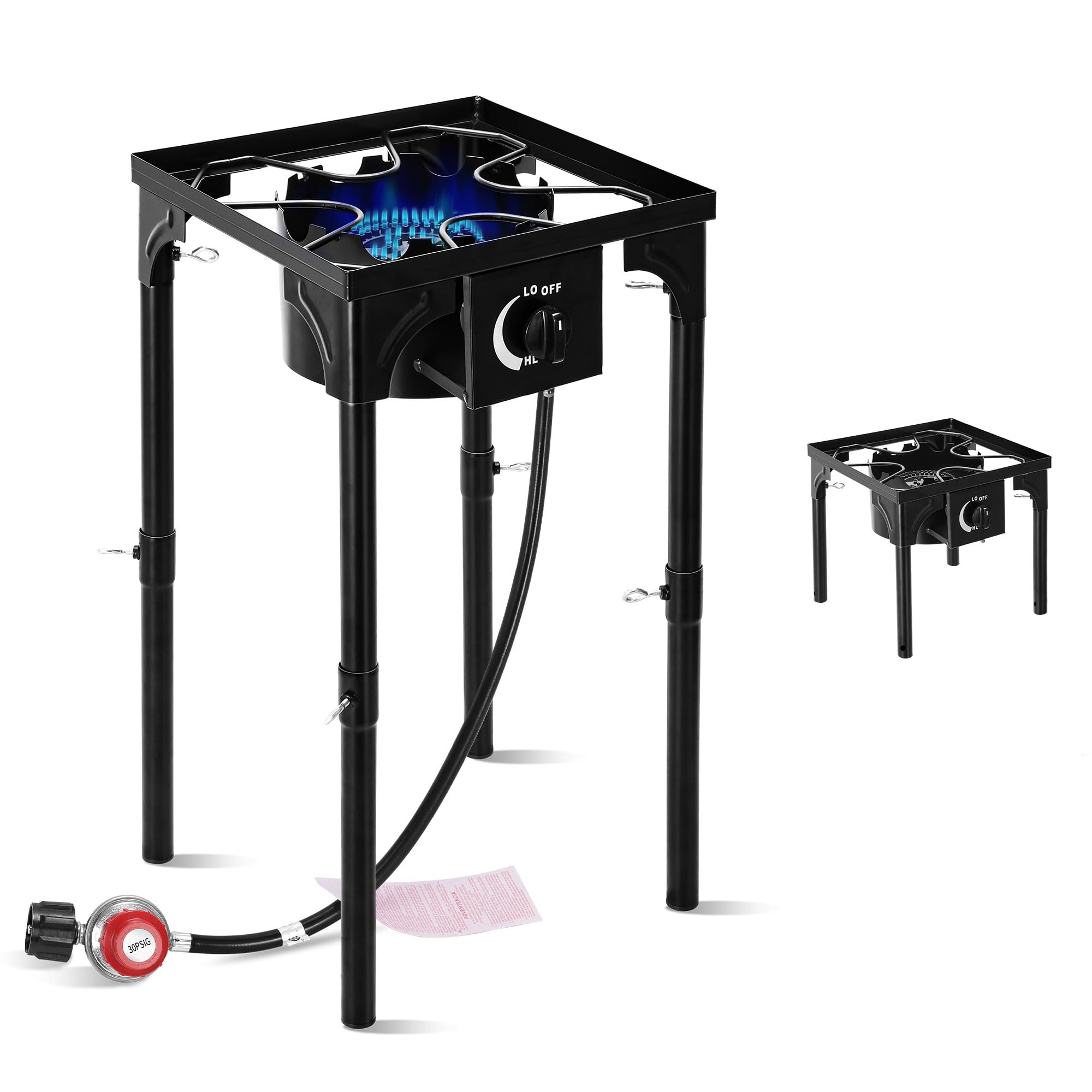 FSUON outdoor camping stove front view shows rugged cast-iron frame for reliable camp cooking.