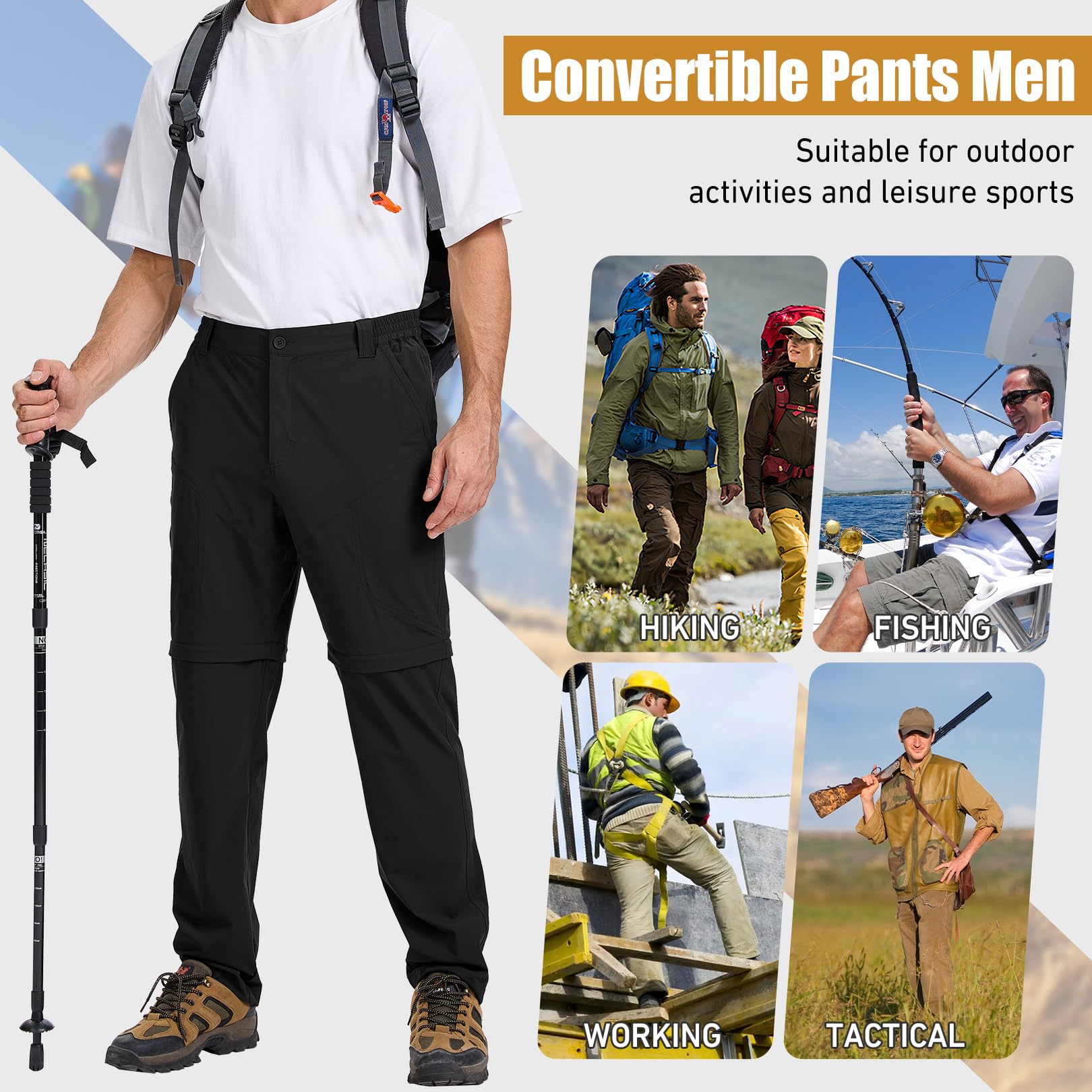 FTAZWBD men's hiking convertible pants stretch fabric and reinforced seams