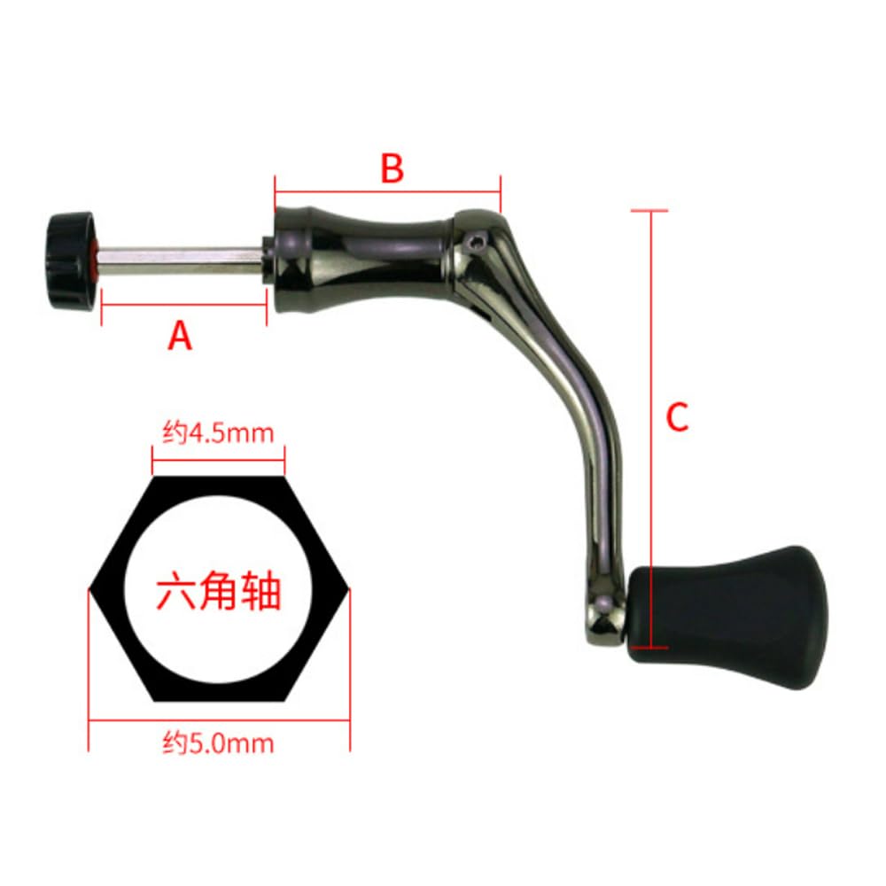Close-up of foldable rocker arm on swivel reel handle
