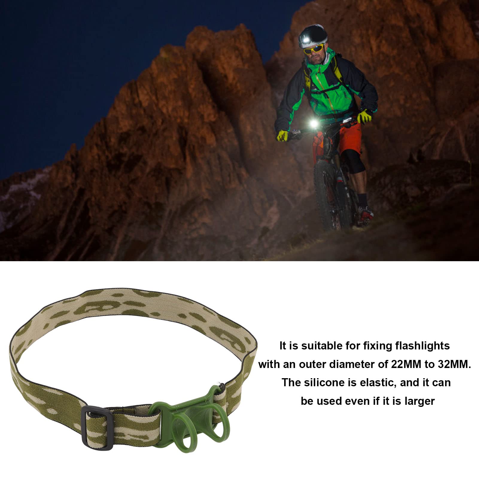FTVOGUE elastic headlamp strap front view shows adjustable fit for all head sizes