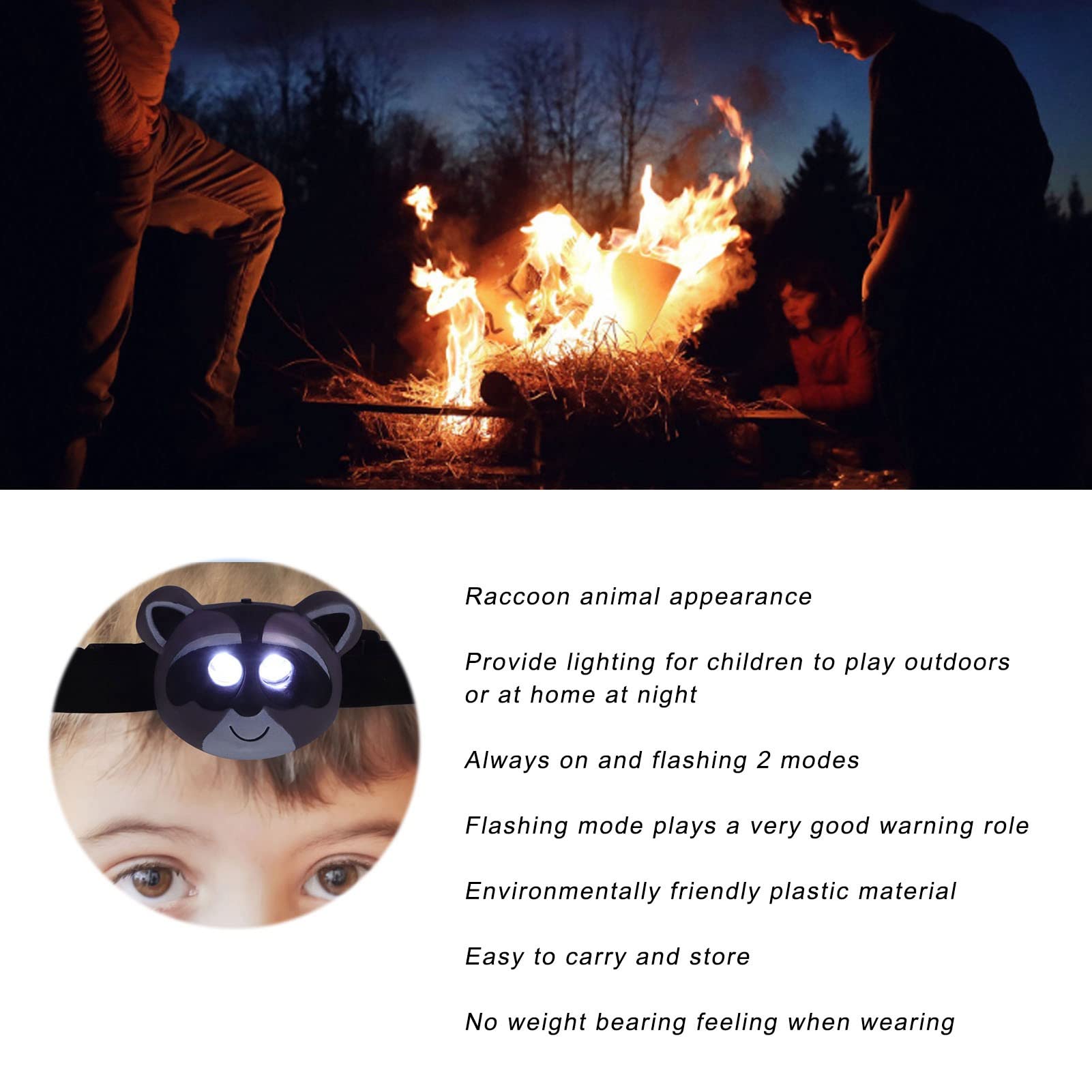 FTVOGUE raccoon headlamp providing gentle light for bedtime stories.