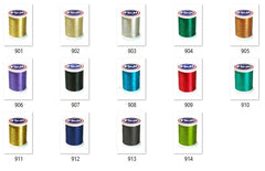 Fuji Ultra Poly Metallic Thread in rainbow colors for colorfast custom rod wraps.