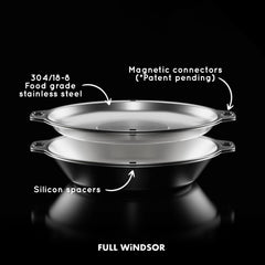 Full Windsor MAGWARE magnetic connection keeps dinnerware secure in backpacks.