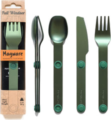 Full Windsor MagWare magnetic cutlery set in green packaging for easy travel