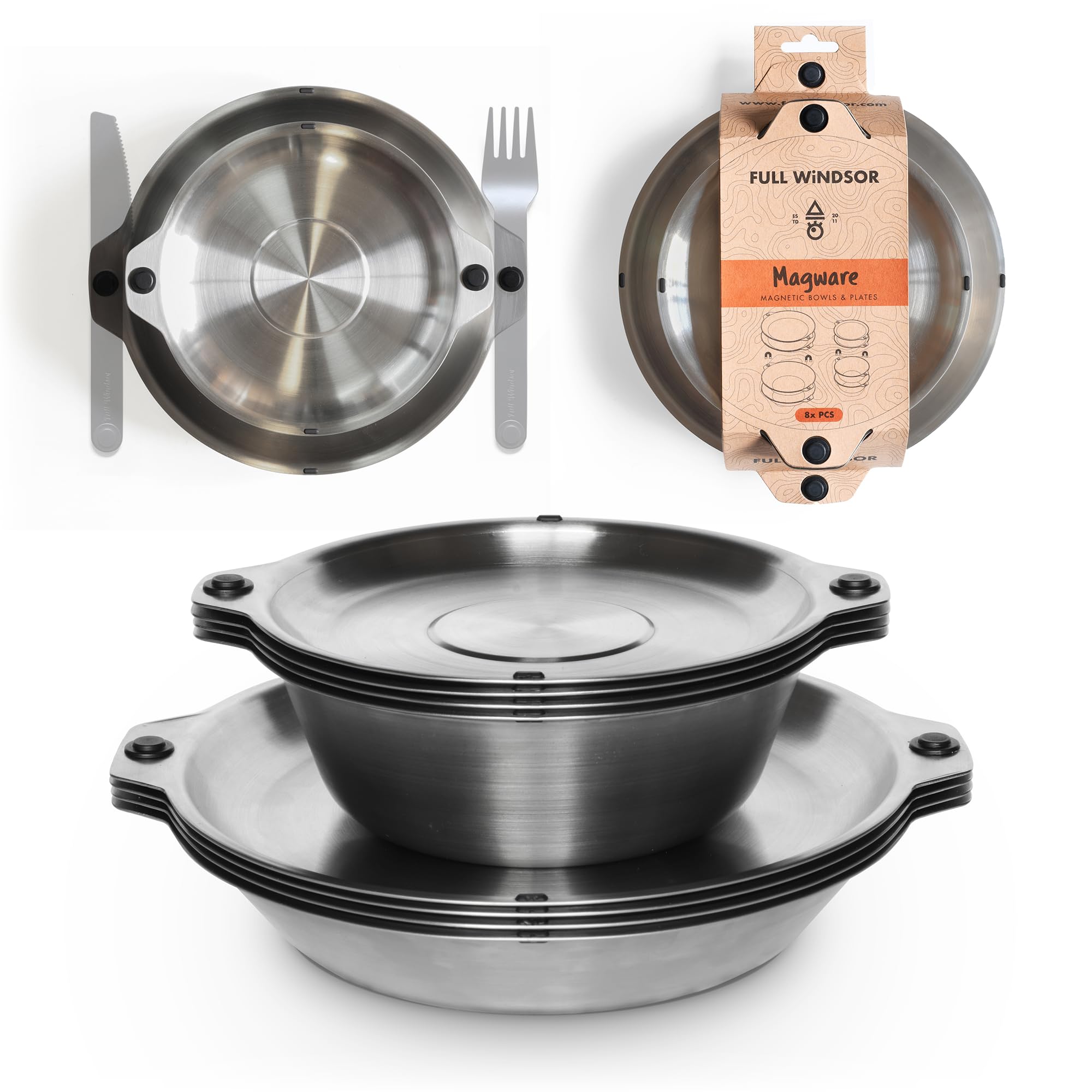 Full Windsor MAGWARE stackable bowls save space on camping meals.