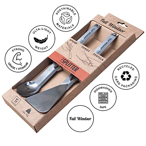 Full Windsor The Splitter titanium multi-utensil in action on outdoor dining.