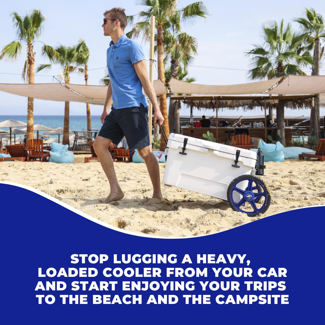 Fullet adjustable dolly demonstrates compatibility with multiple cooler brands and sizes.
