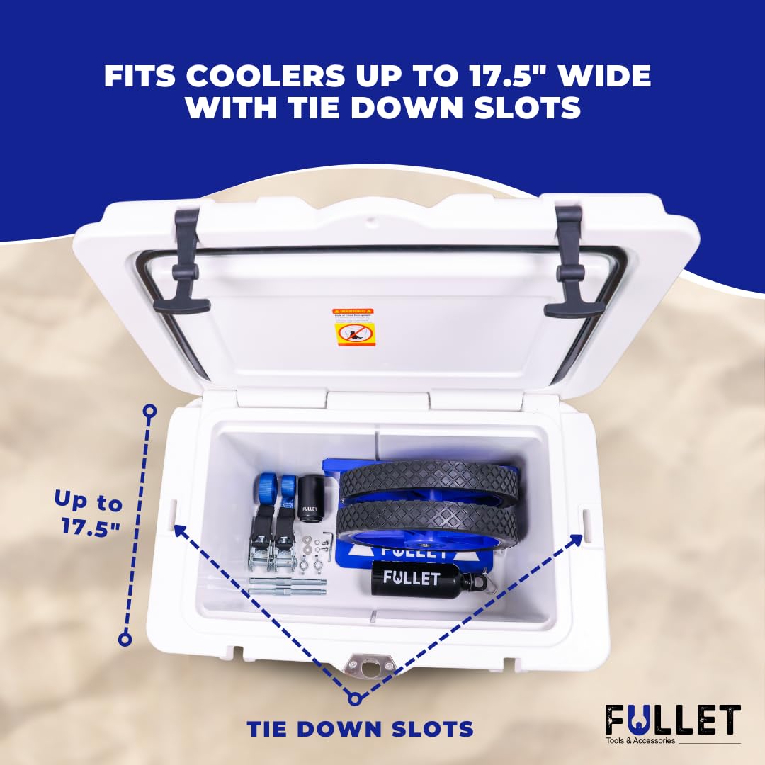 Fullet cooler wheel kit at campsite demonstrates smooth rolling over uneven ground.