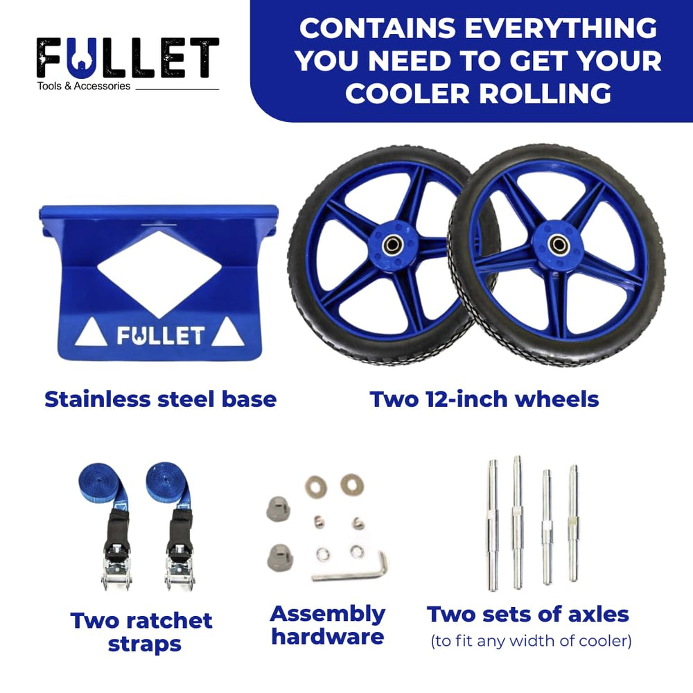 Fullet cooler wheel kit side view highlights adjustable height for varied terrain.