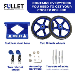 Fullet cooler wheel kit side view highlights adjustable height for varied terrain.