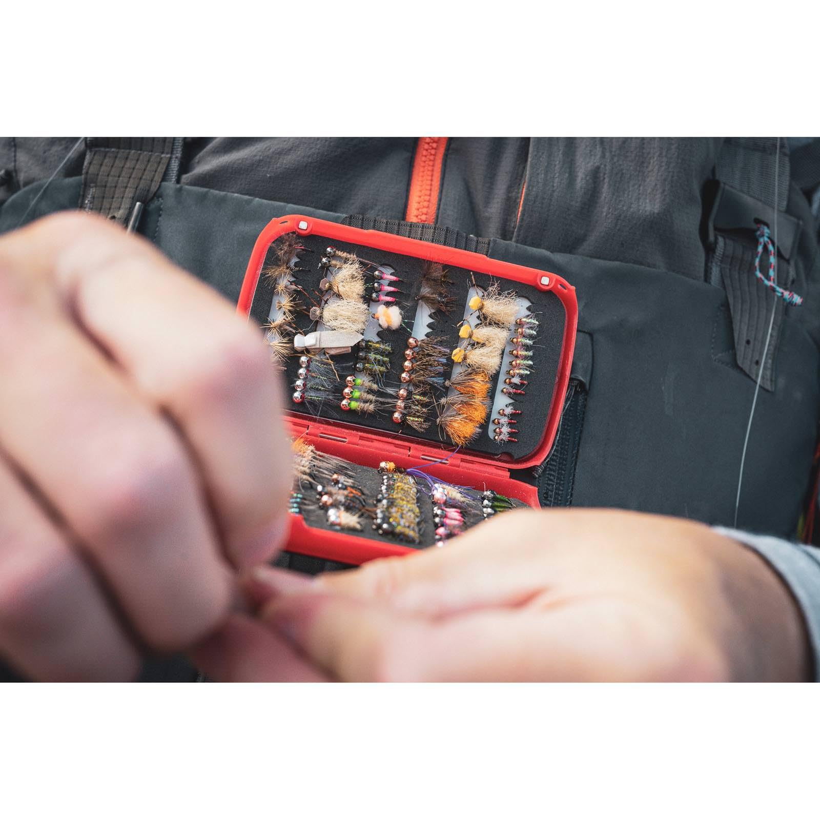 Fulling Mill Fly Patch Box with magnetic staging areas for fast fly management.