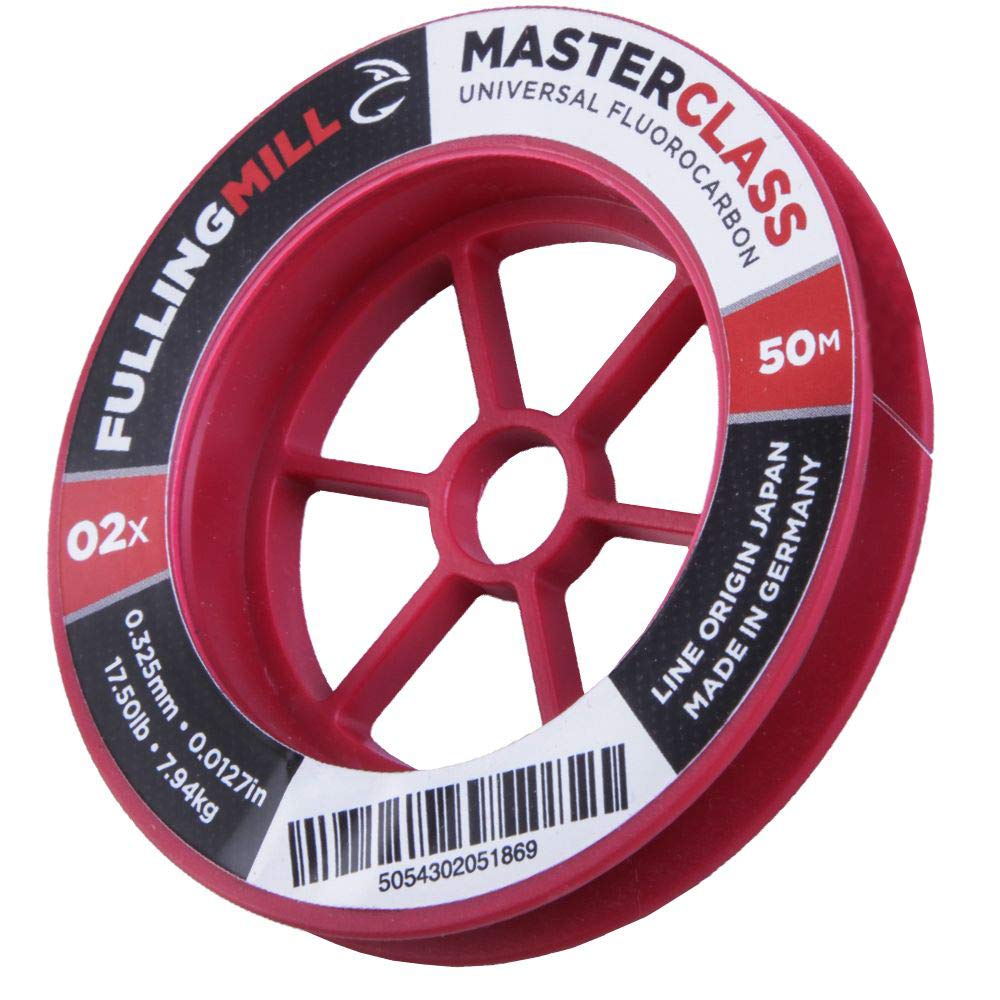 Fulling Mill Masterclass fluorocarbon tippet close-up reveals dense core and strong knot potential.