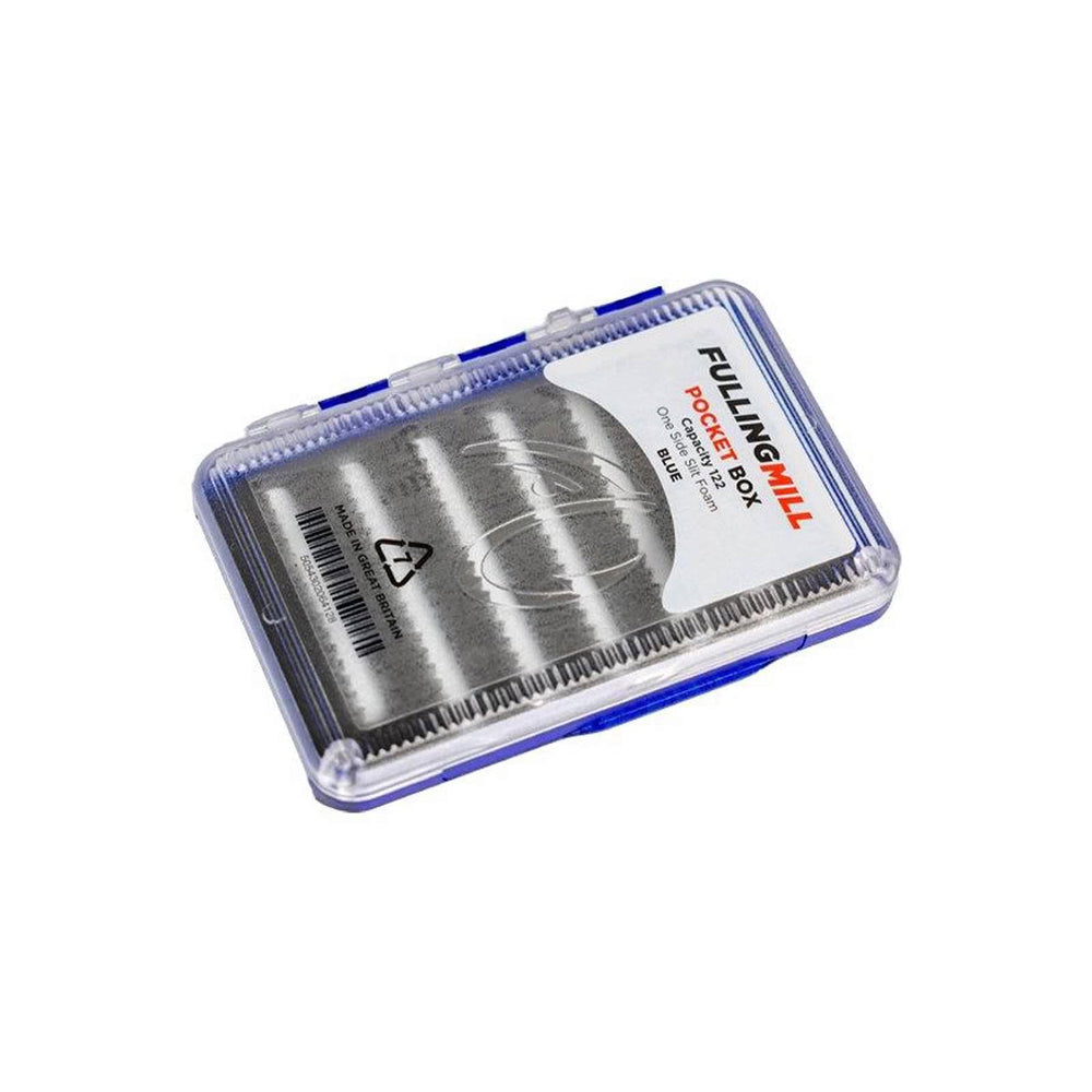 Fulling Mill Pocket Box Blue front view showing compact fly storage.