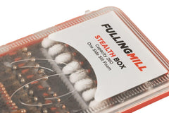 Fulling Mill Stealth Fly Box close-up of compact dimensions for pocket use.