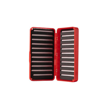 Fulling Mill Tactical Box interior shows foam inserts with pre-cut slits for secure fly storage