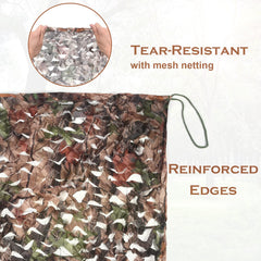 FullLit camo netting 3D bionic leaves enhance camouflage in brush.