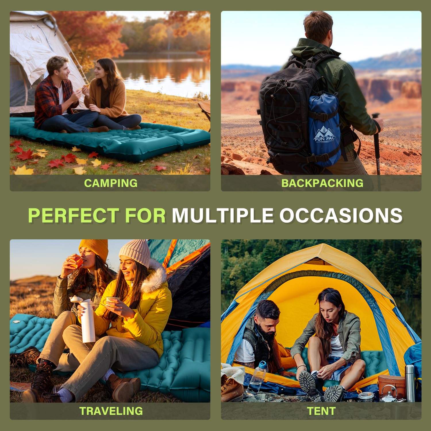 Fun Pac sleeping pad twin-bed connection with side buttons