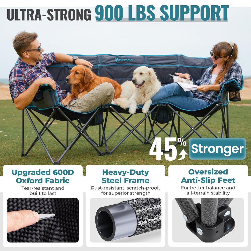 FUNDANGO extra-wide 3-person chair outdoors ideal for beach picnics and lawn gatherings