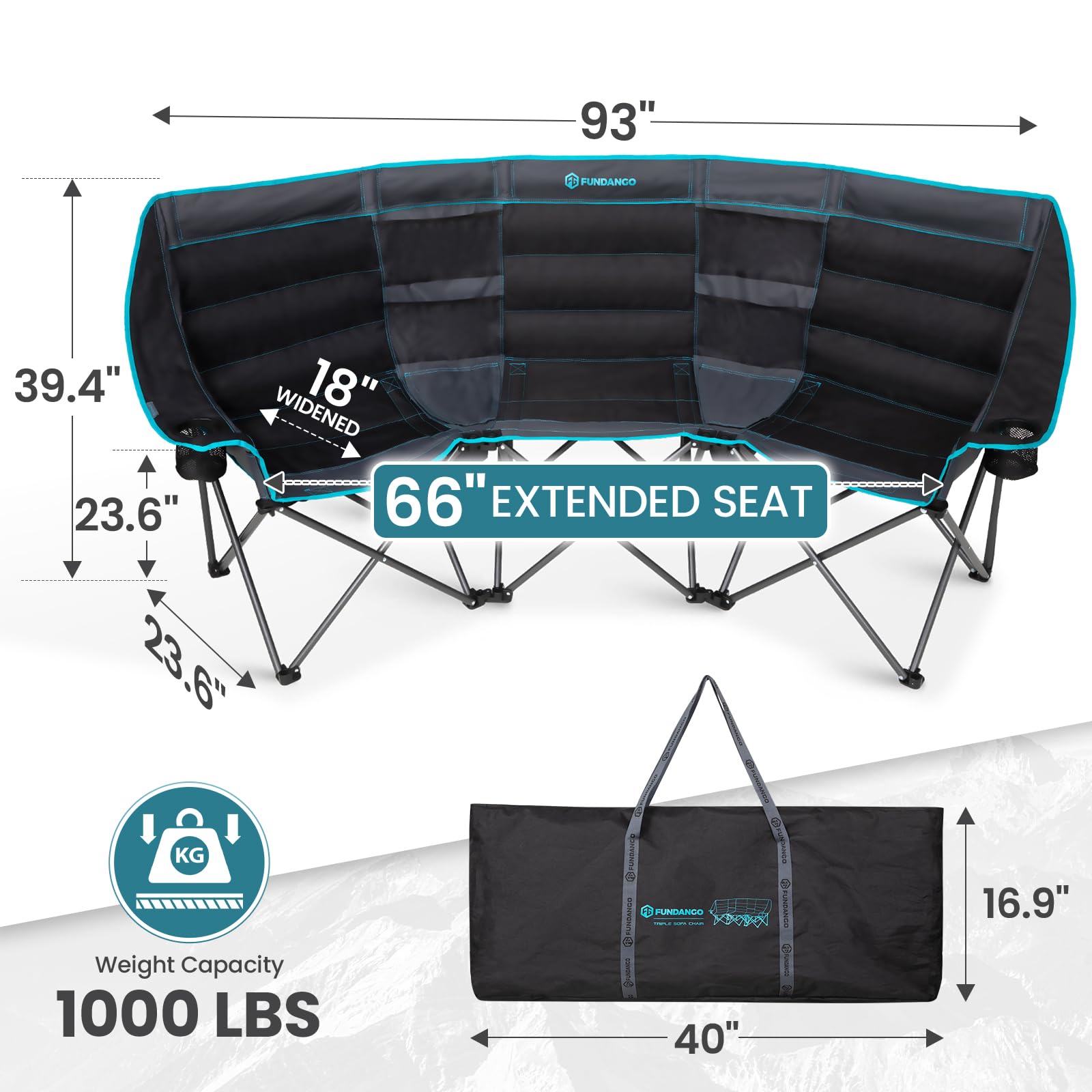 FUNDANGO extra-wide 3-person chair with pockets and cup holders keeps essentials within reach