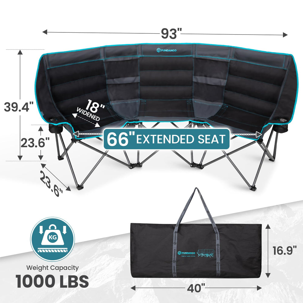 FUNDANGO extra-wide 3-person chair with pockets and cup holders keeps essentials within reach