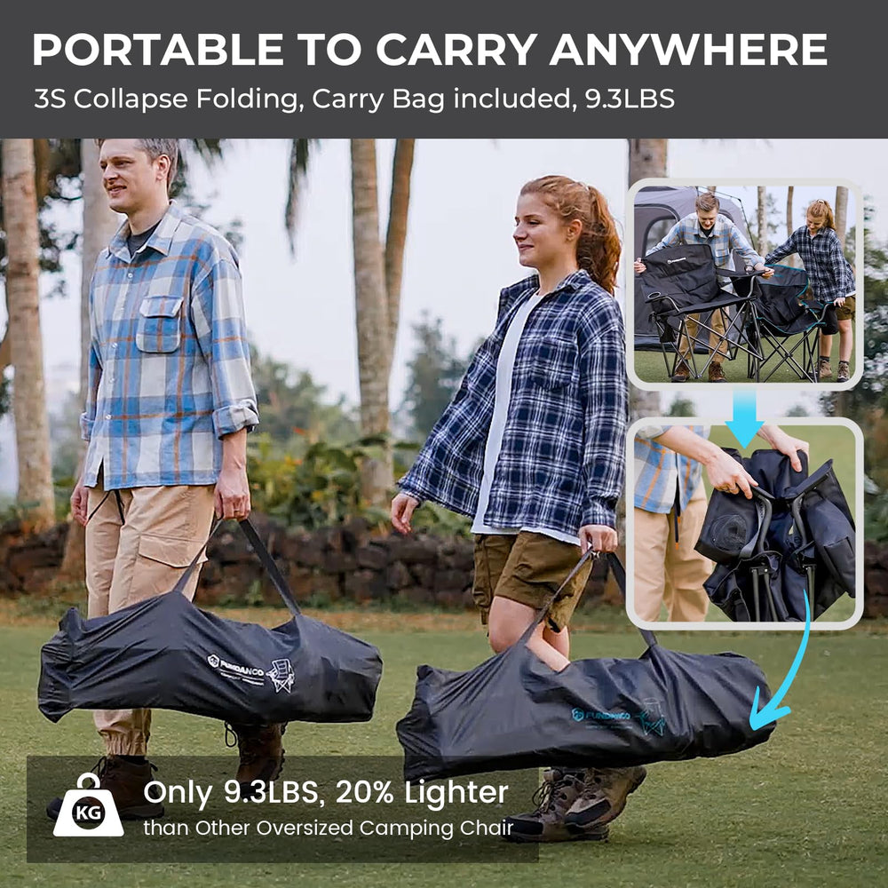Fundango lightweight folding design enables easy transport and setup.