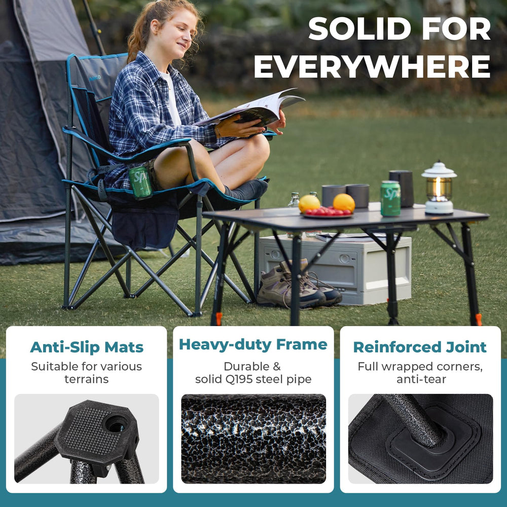 Fundango oversized cup holder and 4-can cooler keep drinks handy.