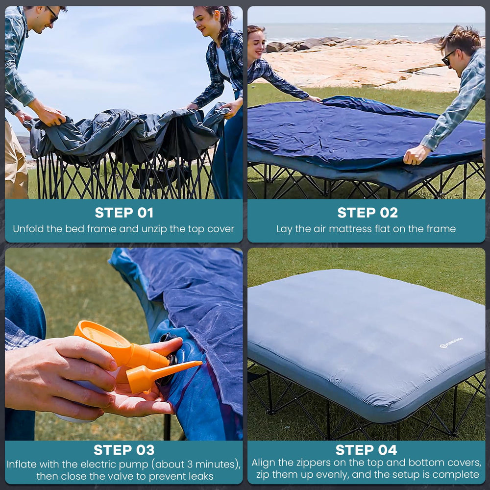 FUNDANGO Queen Cot heavy-duty steel frame delivers stable support.