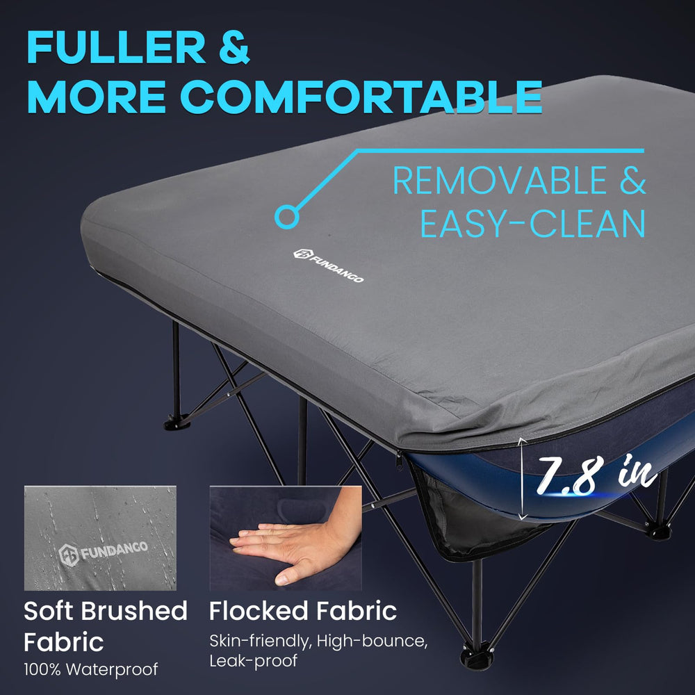 FUNDANGO Queen Cot with water-resistant finish protecting against spills outdoors.
