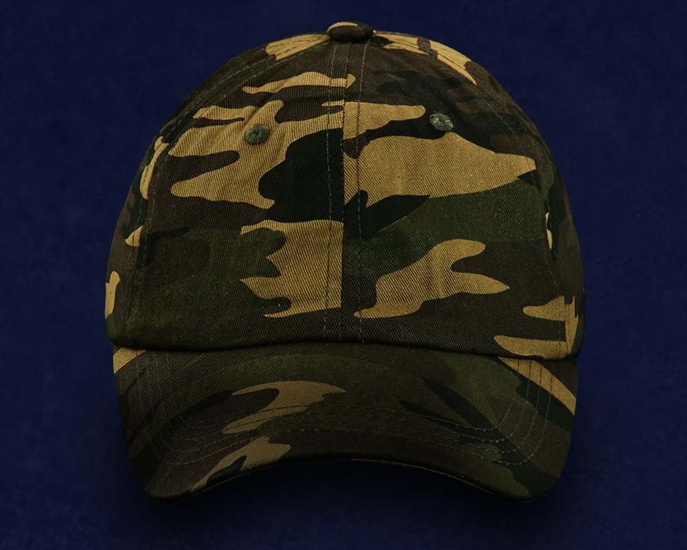 Fundraising For A Cause green camouflage cap back view, adjustable Velcro closure for a comfortable fit.