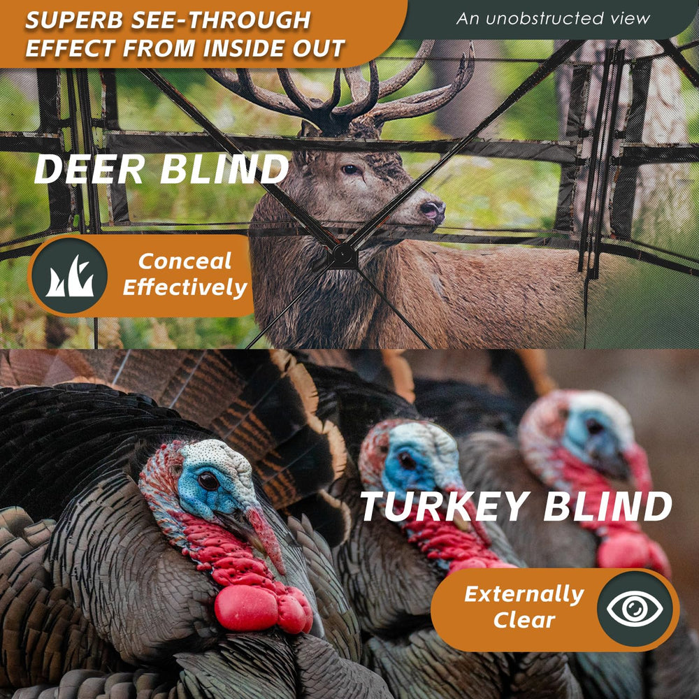 FUNHORUN ground blind with fiber supports withstands wind and weather.