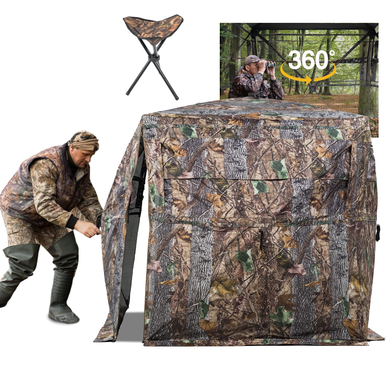 FUNHORUN hunting blind 360 view highlights panoramic visibility for spotting prey.