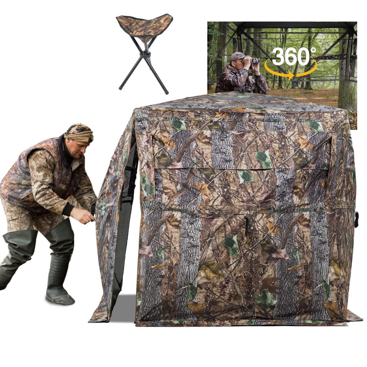 FUNHORUN hunting blind 360 view highlights panoramic visibility for spotting prey.