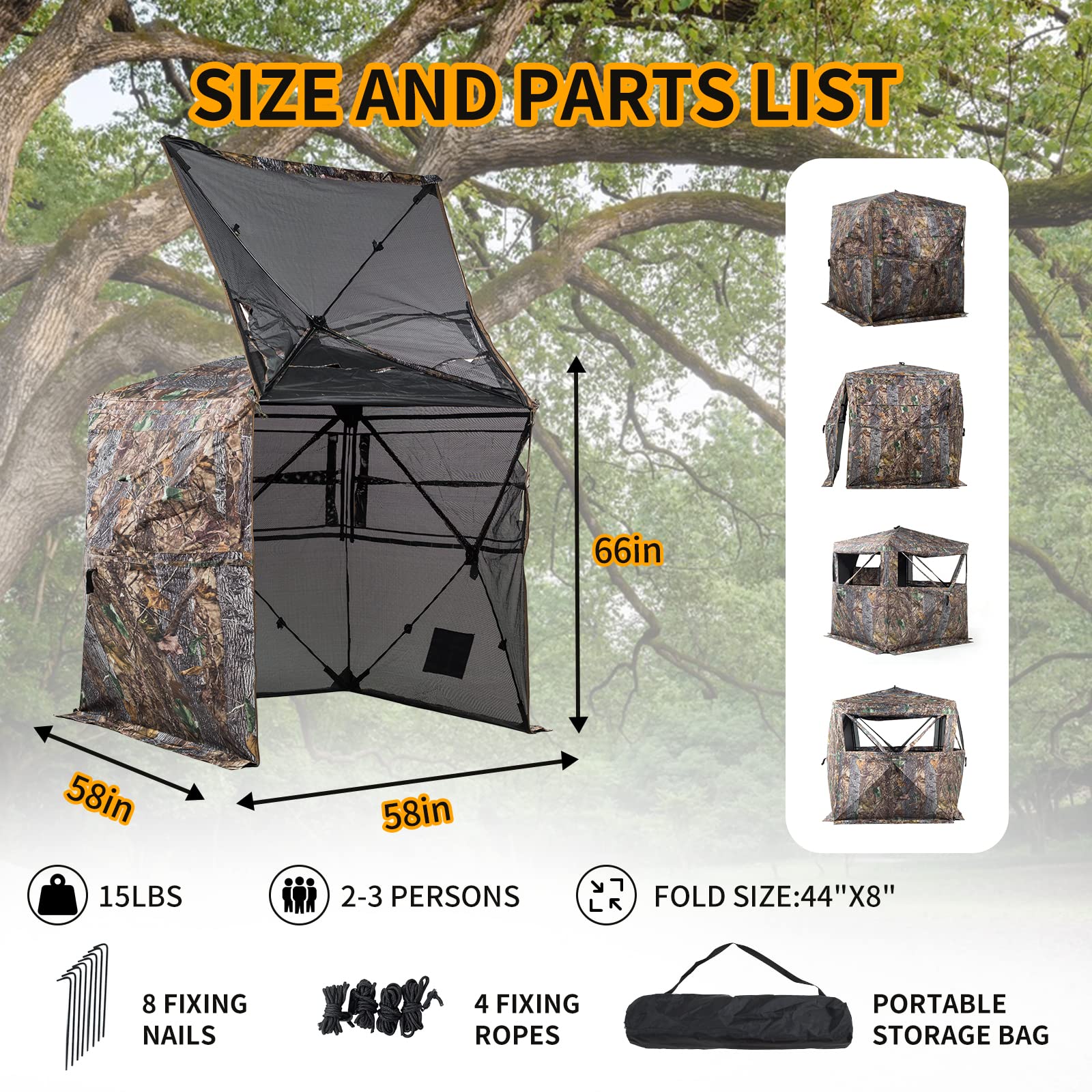 FUNHORUN hunting blind compact carrying bag simplifies transport and storage.