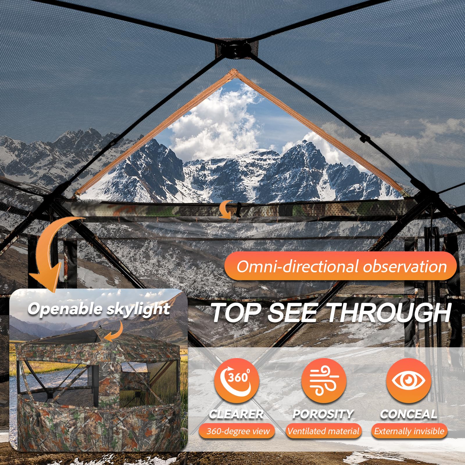 FUNHORUN hunting blind skylight multi-angle view enables flexible observation for better positioning.