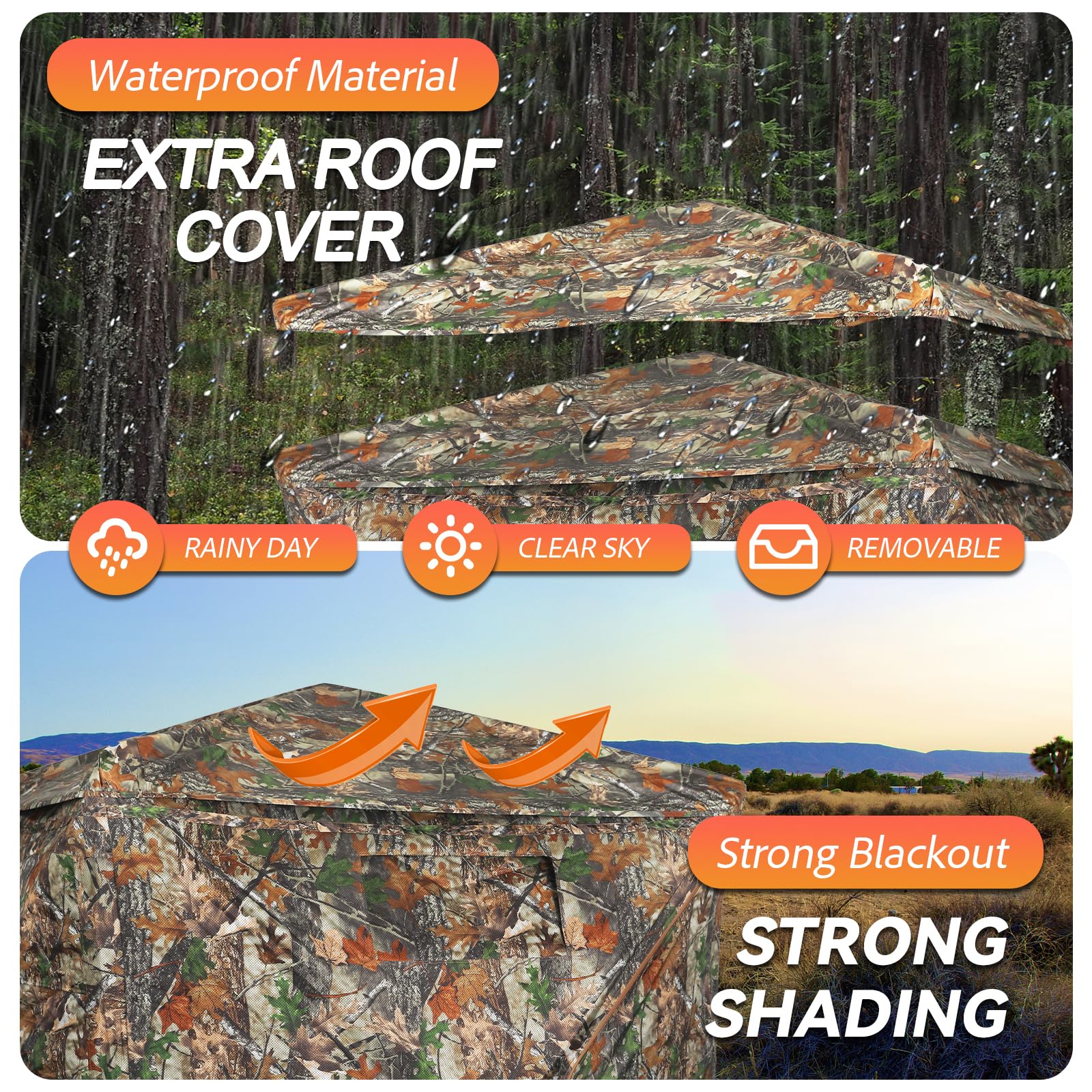 FUNHORUN hunting blind unique camouflage pattern blends naturally with habitat, improving concealment.