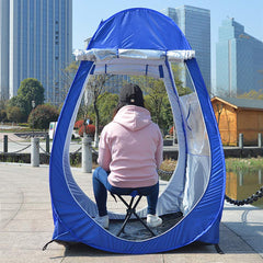 Funien UV-ion tent’s silver coating blocks heat and UV rays for cooler shade.