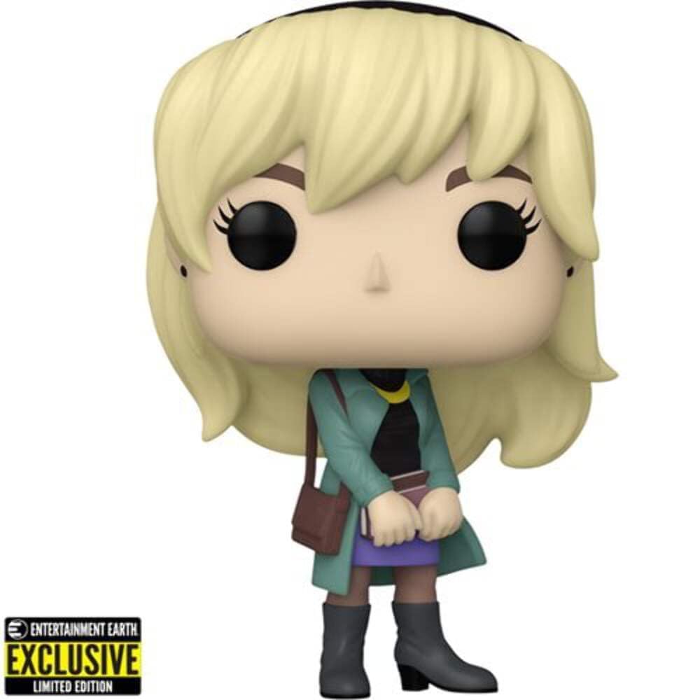 Funko Pop Spider-Man Gwen Stacy figure side view ideal for shelves.
