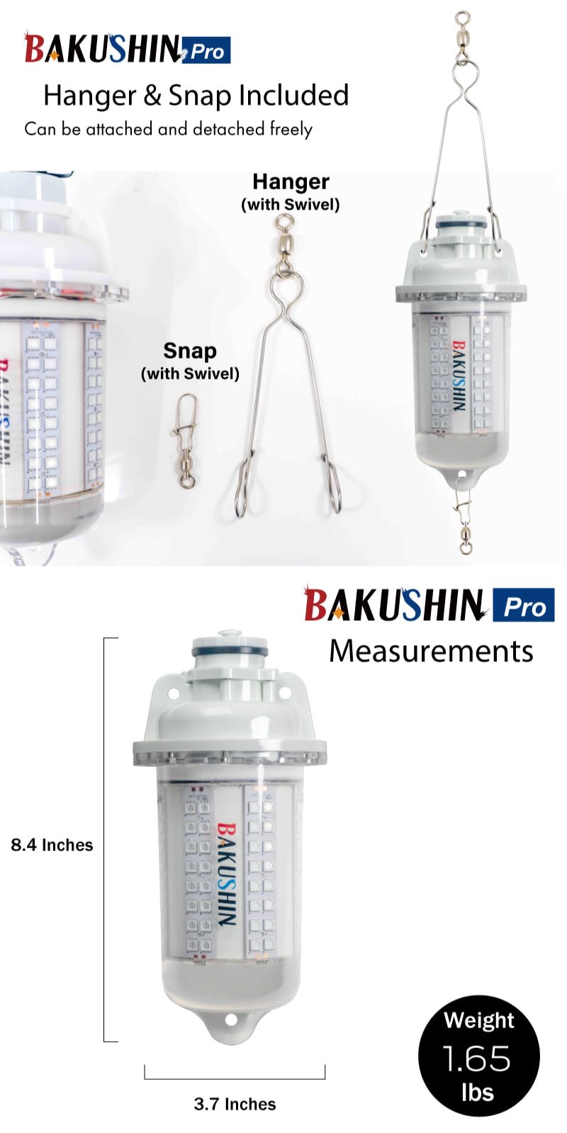 Night fishing with illuminated Bakushin Pro underwater