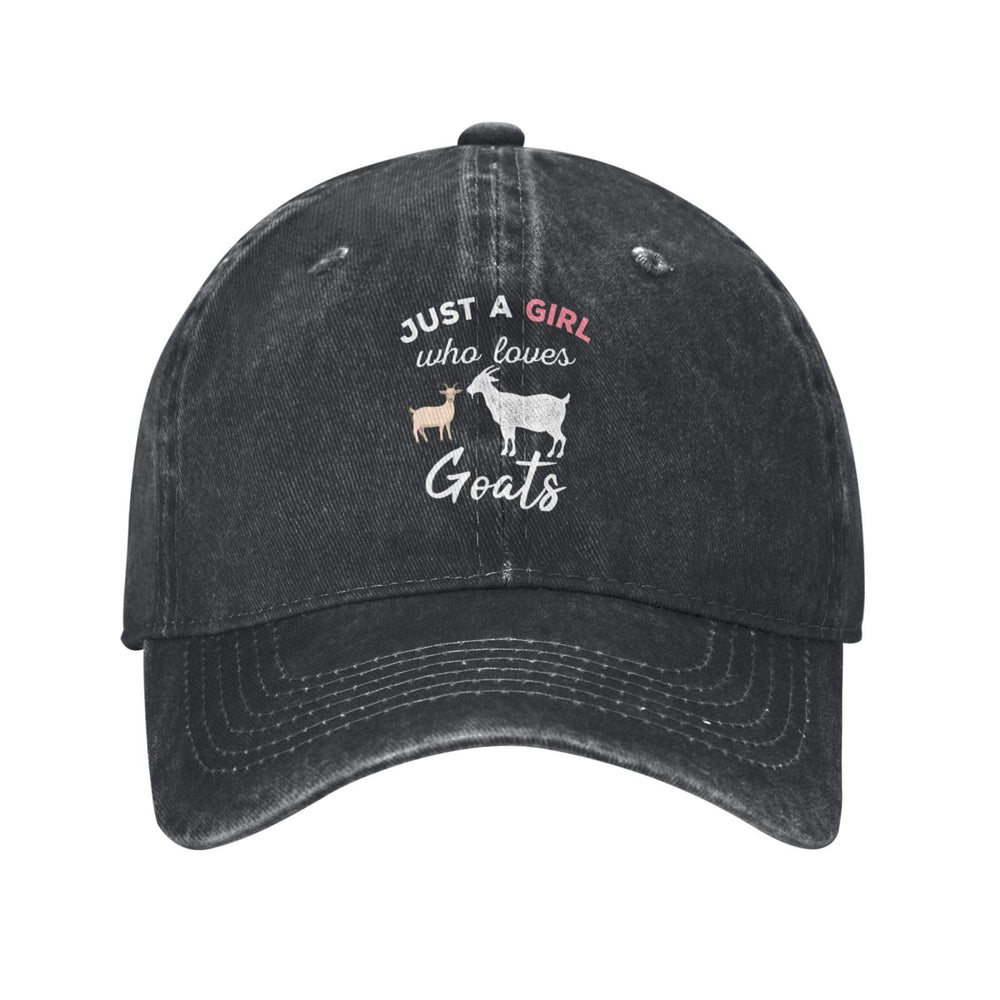 Front view of black Just A Girl Who Loves Goats hat