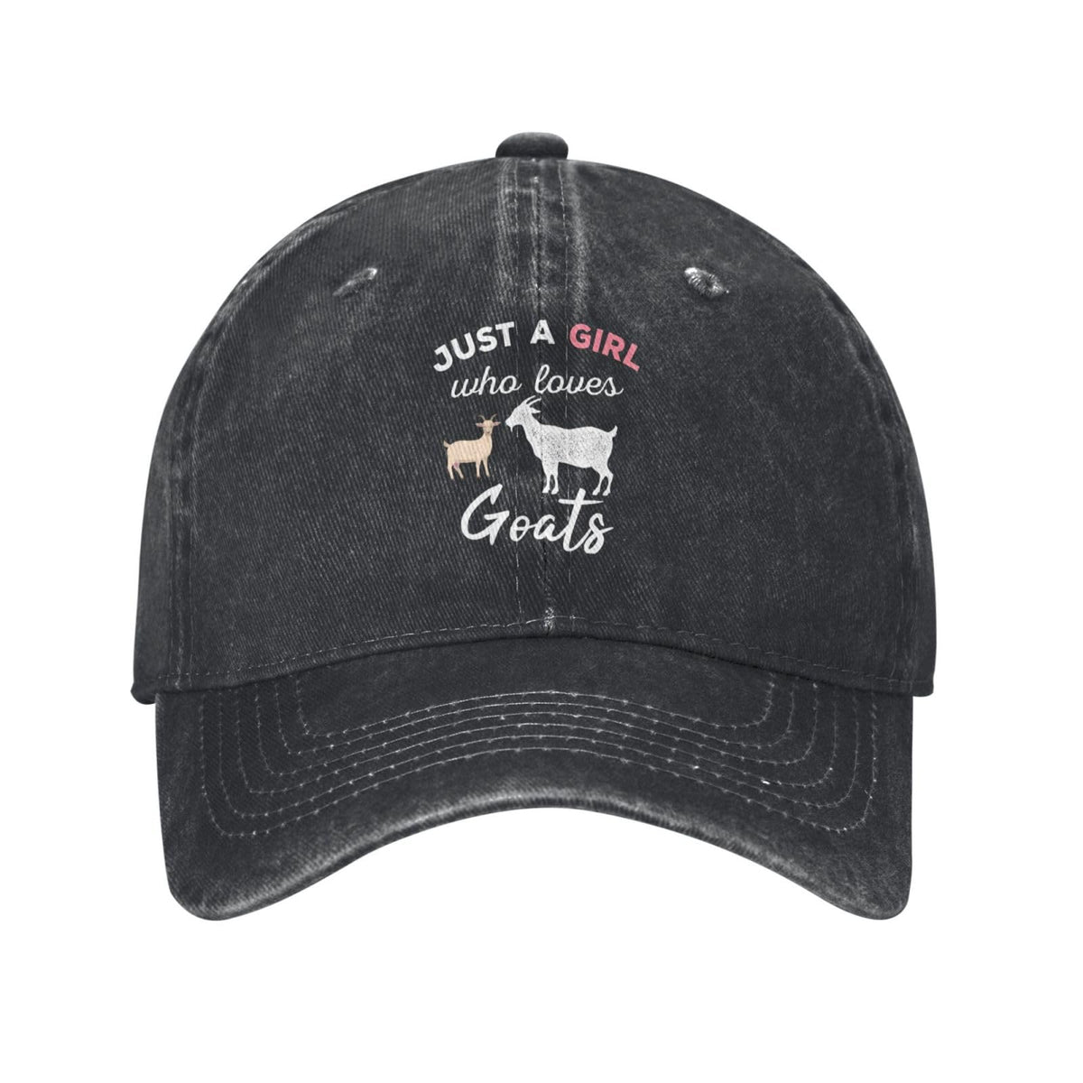 Front view of black Just A Girl Who Loves Goats hat
