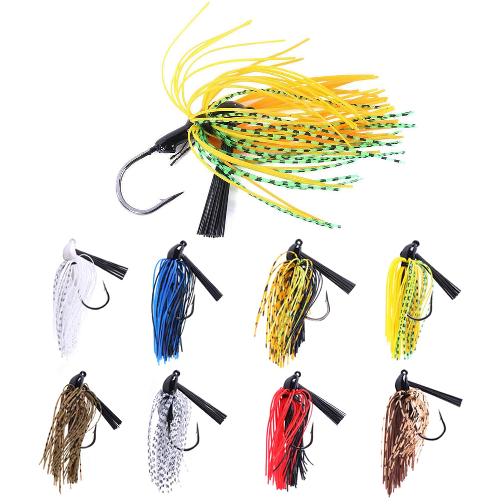 Funnytek swim jig weed guard reduces weed snags during casts.