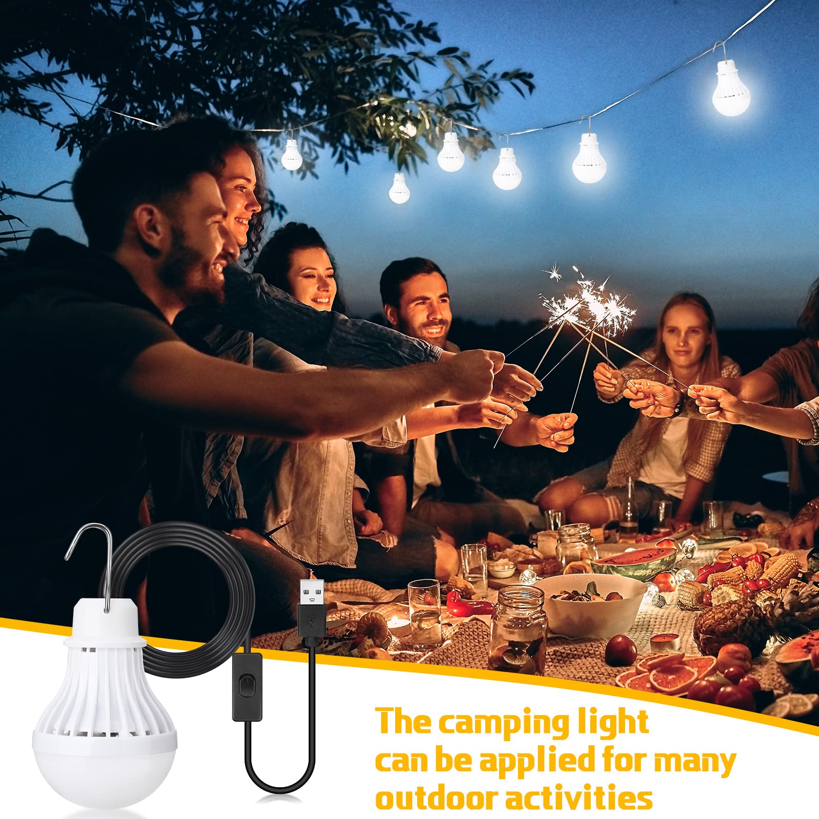 Funtery light hook hanging feature enables quick tent or shelter setup.