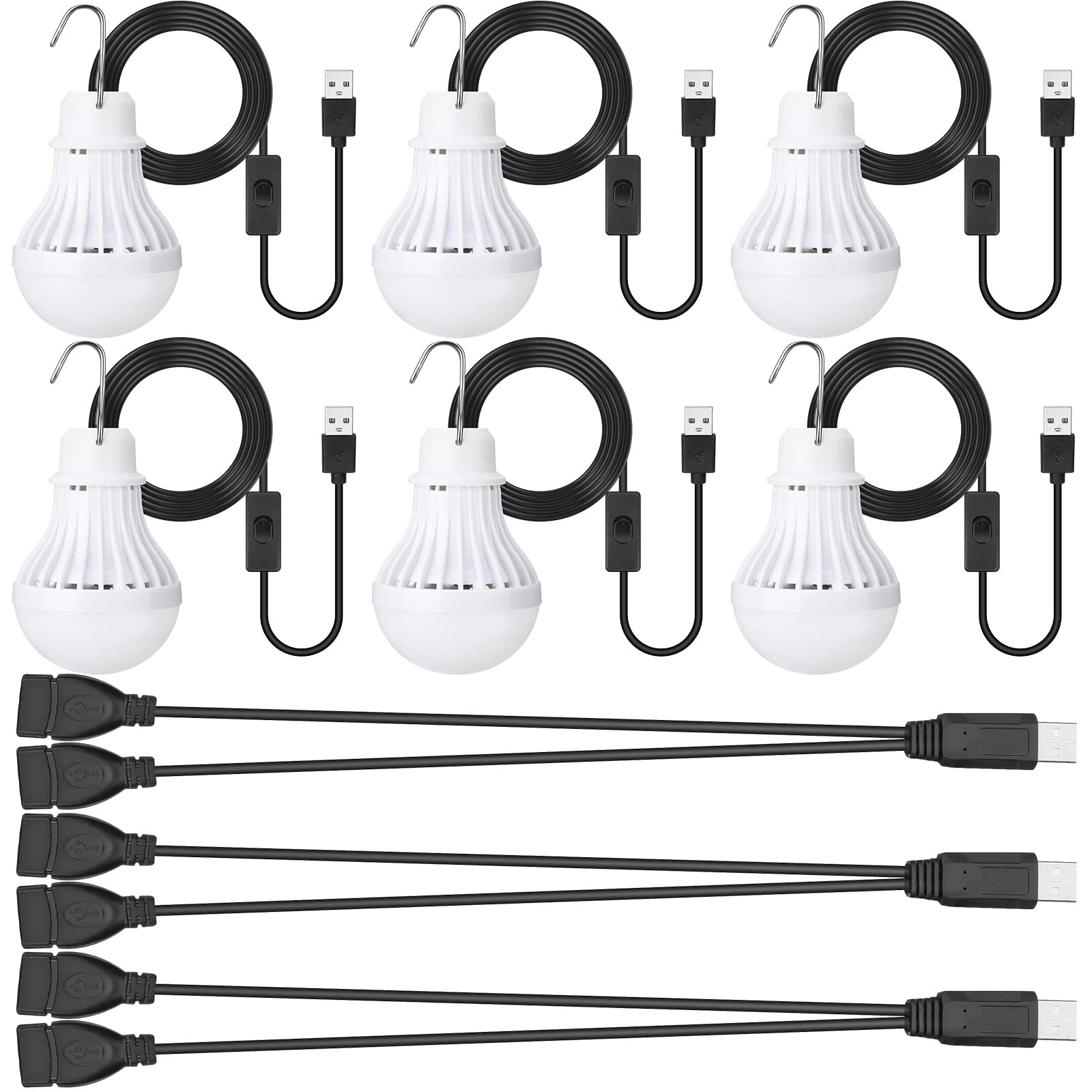 Funtery USB LED light 6-pack hanging setup for camping and backpacking.